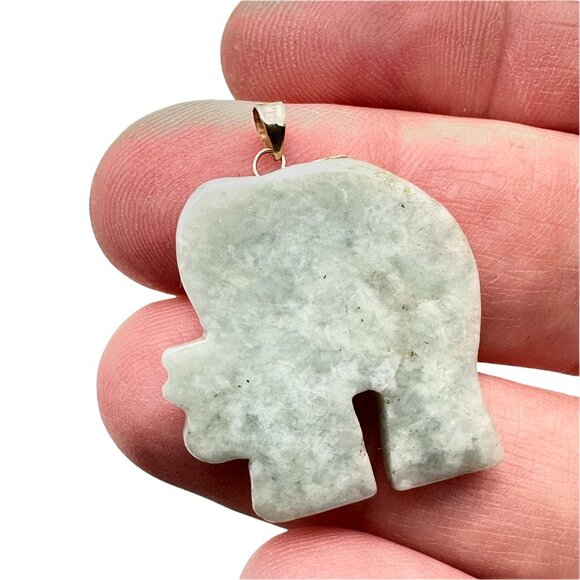 Vintage 14k Yellow Gold Green Jade Elephant Pendant 5.59 Grams 1.25 Inch - Picture 2 of 2